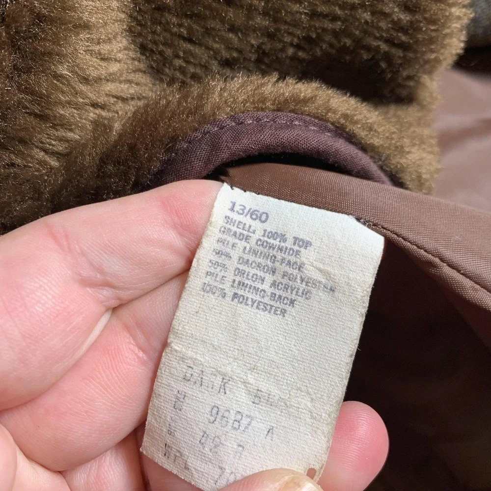 Vintage Montgomery Ward Jacket Mens 42‎ Brown Leather Car Coat Sherpa 70s 80s